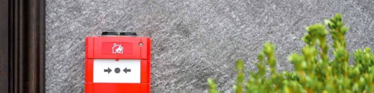 Full front view of outdoor wall mounted fire alarm button